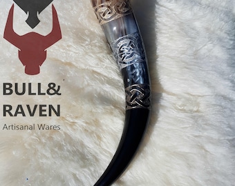 Bands of Celtic Knotwork Carved Drinking Horn