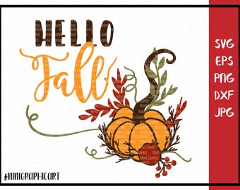 Fall svg, Hello Fall svg, Halloween svg, Pumpkin svg, Fall wreath, Cricut and Silhouette files, Pumpkin Clipart, floral Svg, Dxf, Jpg, Svg