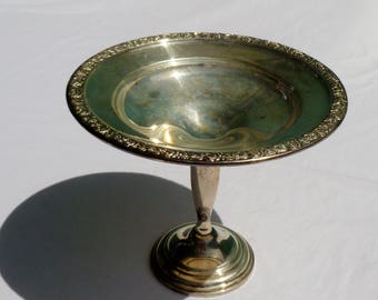 vintage silver hollow ware compote with rose design