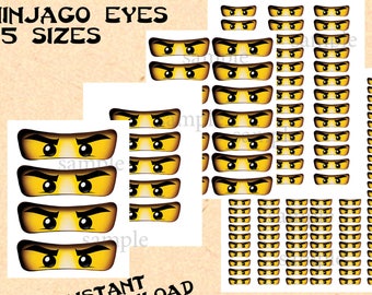 Instant DL- ninjago eyes -for Balloon, Stickers, Lollipop, Favor bags, Cups -ninjago birthday party (SET of 5 sizes)