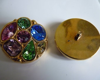 Gold round buttons and rhinestones