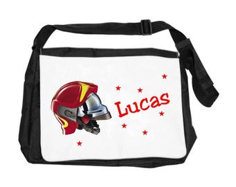 Personalized name with fireman helmet shoulder bag