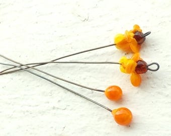 Sunny Quartet - 2 flowers and two Lampwork Glass drops