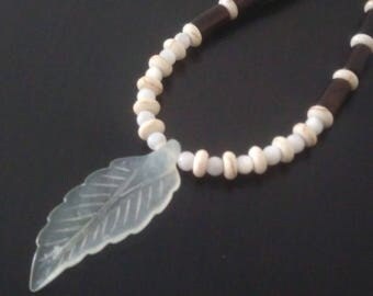 Ebony - turquoise White - Pearl Necklace and gemstone Locket