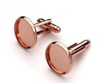 12mm; 2 cuff links, brass rose gold for cabochons 12mm