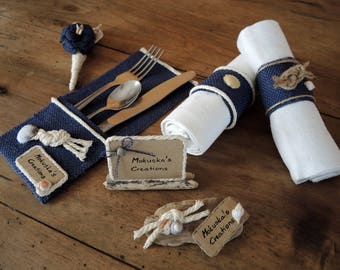 Set of 6 cutlery "Theme" nautical burlap