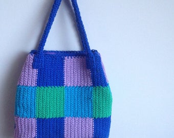 Crocheted cotton rectangular handles bag