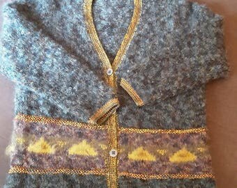 HANDKNITTED GREEN JACKET woman kid mohair and angora