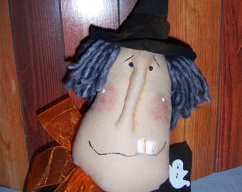 Primitive Folk Art Halloween Witch Doll Ornie Shelf Sitter