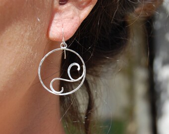 circle earrings in sterling silver, and spirals