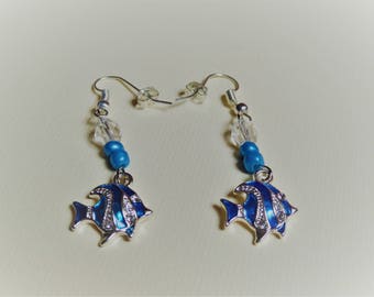 Blue tropical fish earrings