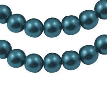 Wholesale lot of 100 Prussian blue glass pearl beads, 6mm