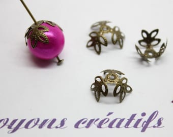 Lot 100 cups flowers 14mm bronze beads 12-14mm - SC12995-