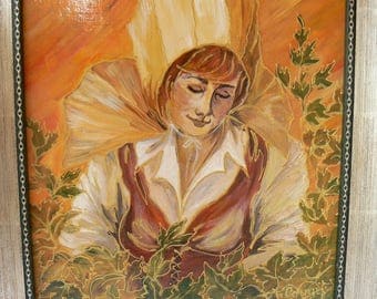 painting "Golden hugged" canvas 27 x 22 - framed 31 x 37