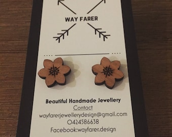 Wooden Cherry Blossom Studs