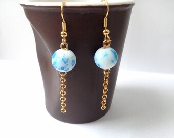 Dangle earrings "mottled" - blue speckled white