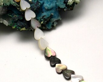 10 pearls Sea Pearl "heart", 6 x 6 mm, black / white