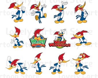 Woody Woodpecker Svg, Eps, Dxf and Png formats - 12 Postures Clipart - Digital Download - Woody Woodpecker X 12 Set A