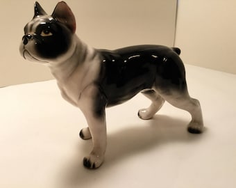 Boston Terrier Bulldog ceramic Figurine mid century 50's
