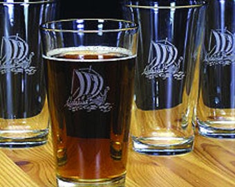 Etched Viking Ship Pint Glasses