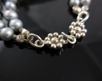 Sterling silver labradorite & pearl double-strand necklace