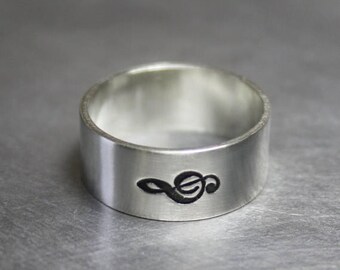 ON SALE TODAY Silver Music Note Treble Clef Ring, Music Jewelry