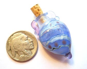 Translucent blue glass bottle necklace, aromatherapy or cremains wearable handmade lampwork glass bead vessel, amphora pendant jewelry