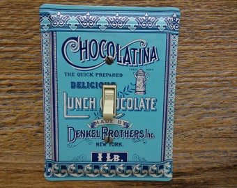 Vintage Blue Kitchen Decor Light Switch Cover Switchplate Made From An Old Denkel Bros Chocolatina Lunch Chocolate Tin Switchplates SP-0355