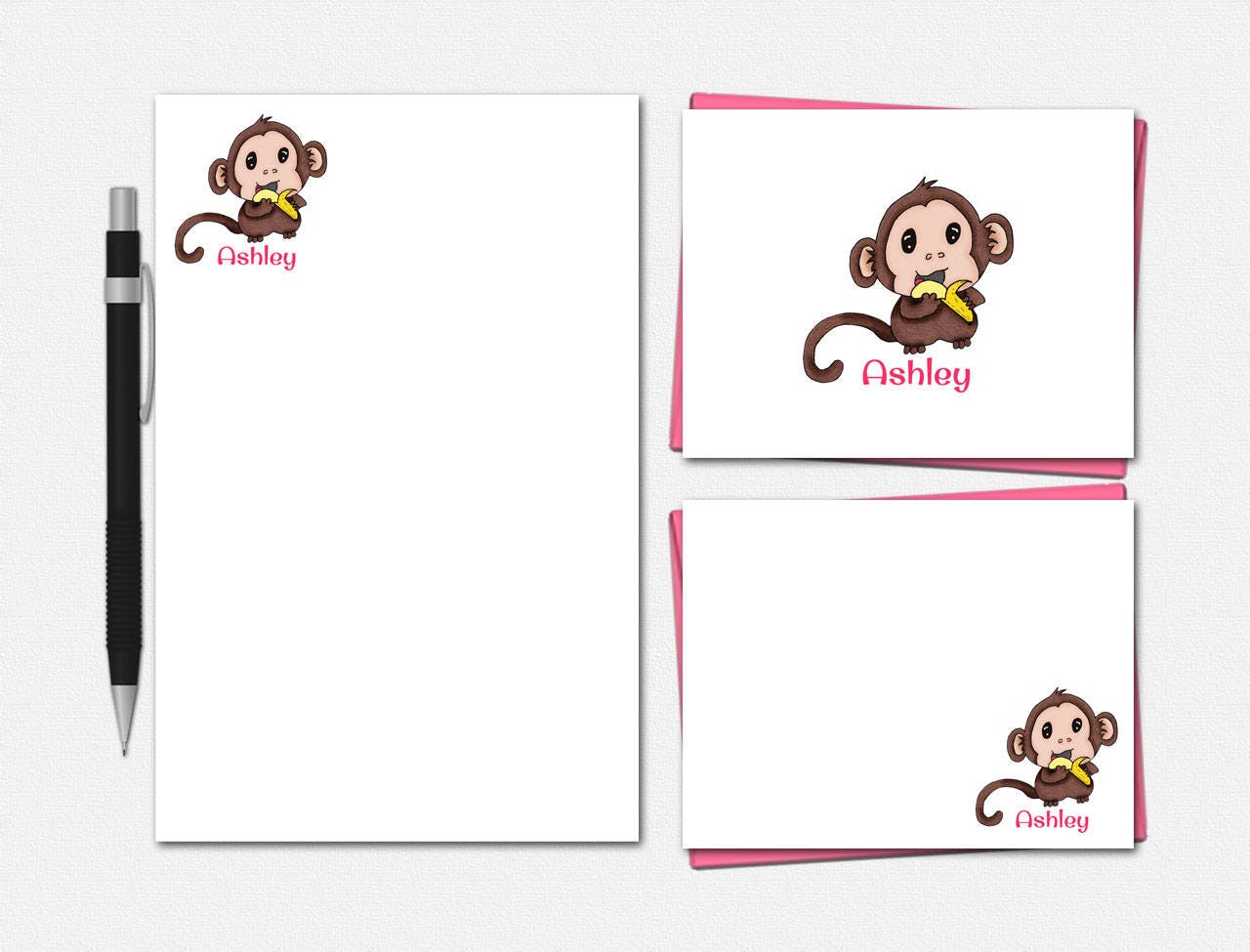 Baby Monkey Stationery Set Personalized Baby Monkey