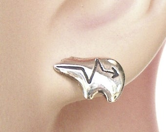 SALE Earrings Heartline Bear Sterling Silver MInimal Ear Studs no. 3503