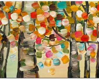 Original art Abstract Painting large Oil Painting, aspen tree art winter Landscape Painting by tim lam 48x24x1.4