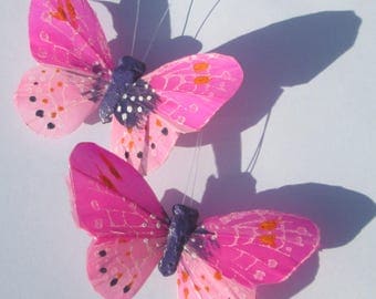 Butterfly Hair Clips Pink feather butterfly Pink Butterflies Hair Ornament hand made hair clips by Ziporgiabella