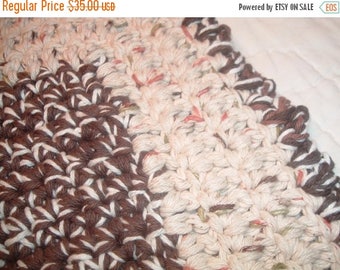 25% OFF STORE SALE Crocheted Bath Mat Triple Cotton Yarn Brown and Cream