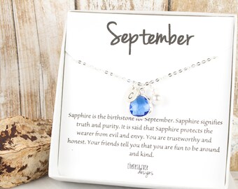 September Sapphire Birthstone Personalized Silver Necklace, Sapphire Necklace, September Birthday Jewelry, Personalized Silver Necklace #869
