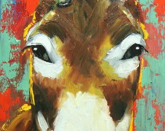Donkey painting 5 12x24 inch original oil painting by Roz