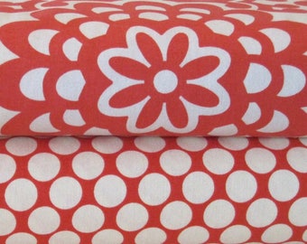 2 Fat Quarter Bundle - Amy Butler Fabric, Wallflower in Cherry, Full Moon Polka Dot Red