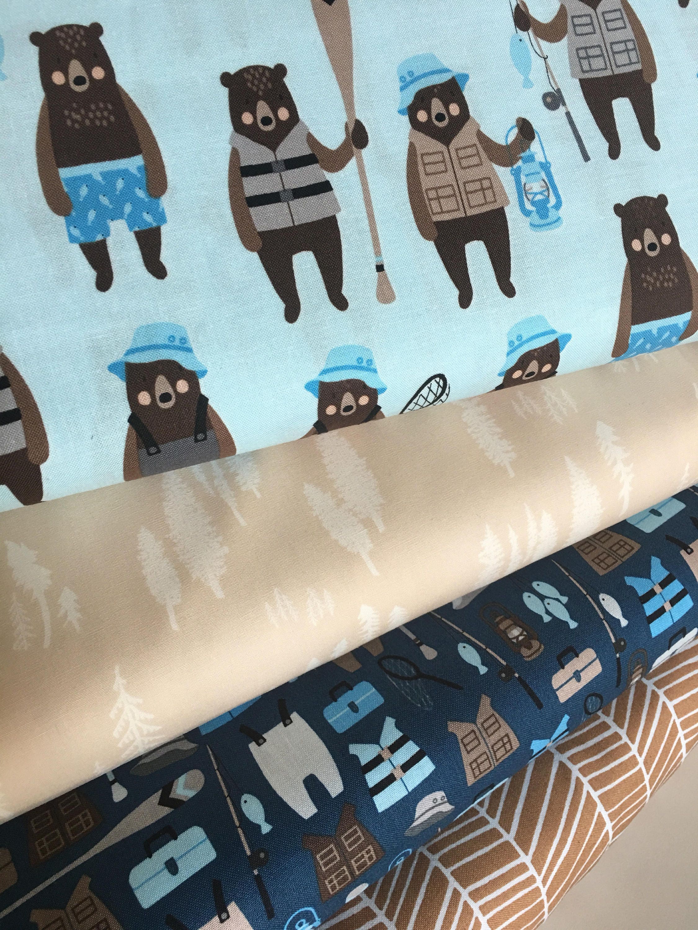 Brawny Bears Fabric Bundle of 4 Bear Fabric Fishing Canoe