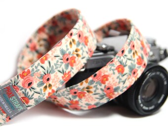 Floral Camera Strap, Rifle Paper Co, Rosa in Peach