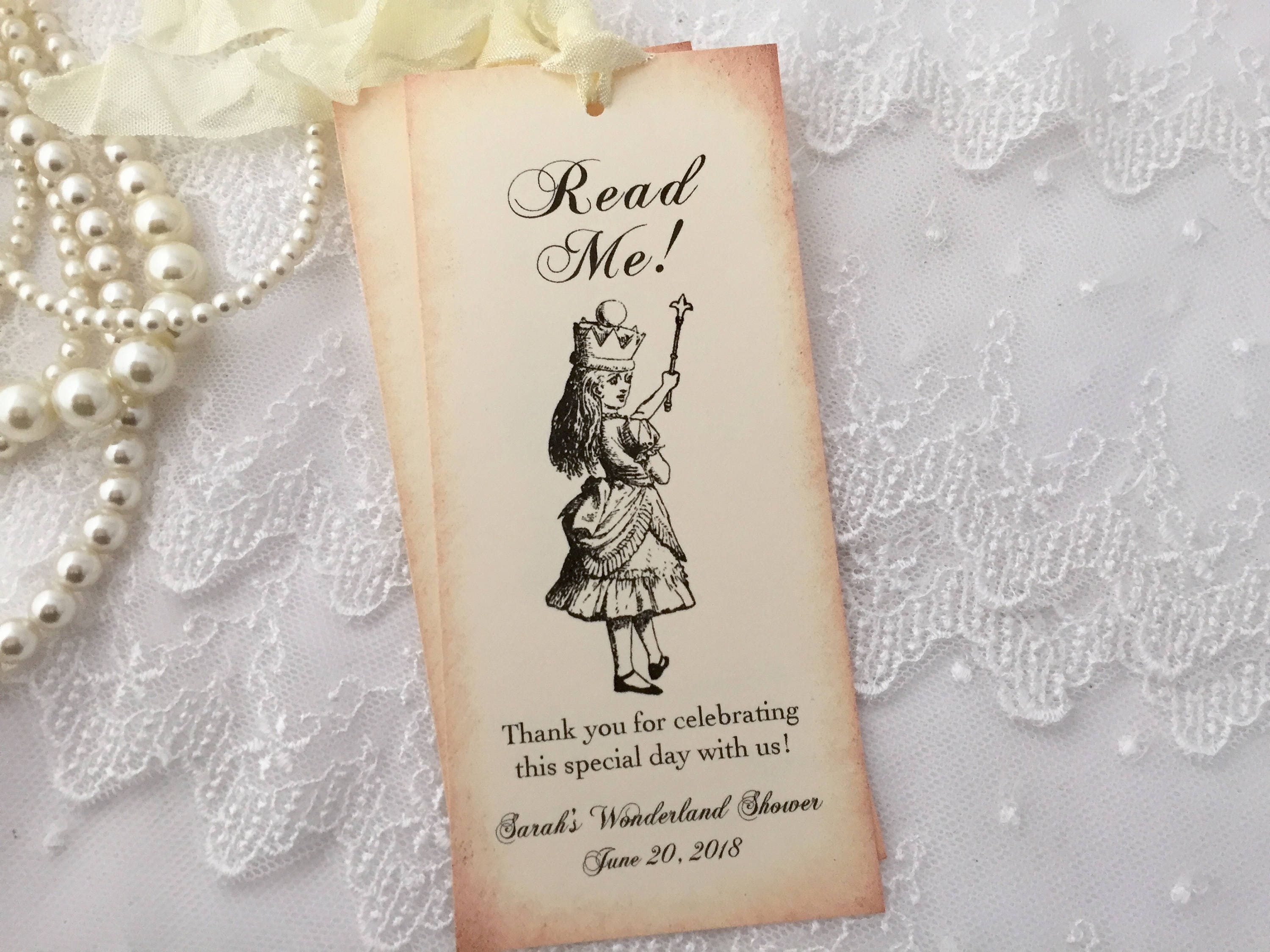 Alice in Wonderland Bridal Shower Bookmarks Read Me Favors