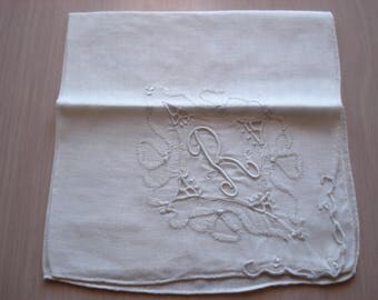 Vintage Madeira Hankie - Hand Embroidered R Initial Monogram - Bridal - Wedding - #411