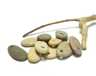 Genuine Drilled Beach Stones ALMOND JOY Pebbles Sand Focal Jewelry Beads Pendants Dangles Layers Natural Earthy Jewelry diy