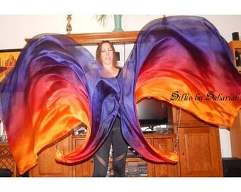 Sahariah's Silk Belly Dance Veil Killer Tornado Poi Voi Set 2 Poi Veils and Set of Poi Chains Flow Art Silks by Sahariah Happy Autumn SALE