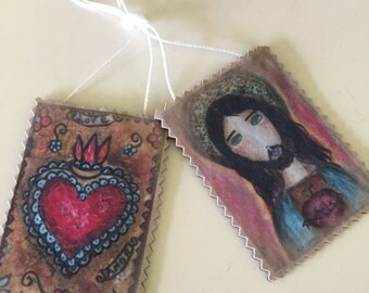 Sacred Jesus Scapular - Large - Handmade - Original Art by FLOR LARIOS
