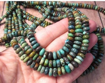 20% OFF SALE Natural Morenci Arizona Turquoise Rondelle Beads, 4mm 5mm 6mm 7mm 8mm 9mm Turquoise Rondelle Beads, 16 inches