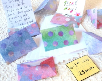 MIniature Envelopes and Stationery, Tiny stationery for use by and for Fairies, Elves and Humans, set of 8, multicolored