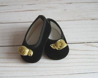 American Doll Accessories-Doll Shoes-Made to fit AMERICAN GIRL DOLLS, Black Velvet Shoes with Gold Roses Fit American Girl Dolls