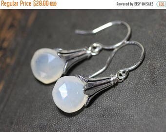 SALE Moonstone Earrings Silver Petal Cap Rustic Jewelry White Moonstone Earrings