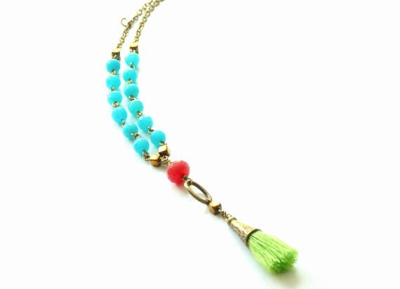 Colorful necklace,Candy color necklace,Tassel necklace,Tassel summer necklace,Colorful jewelry,Boho necklace,Boho jewelry,Summer jewelry