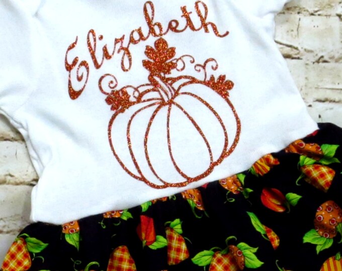 Thanksgiving Dress - My 1st Thanksgiving - Glitter Shirt - Thanksgiving Shirt - Pumpkin Pie - Personalized - Baby Girl Outfit - 3 to 24 mo