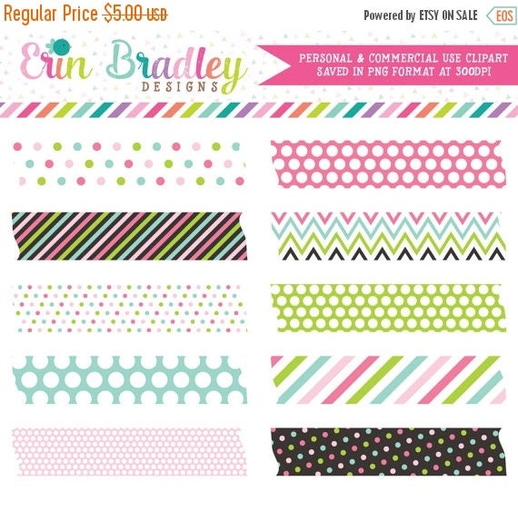 80% OFF SALE Instant Download Digital Washi Tape Clipart, Rainbow Polka Dots and Stripes Digital Washi Tape Clipart Graphics Il_570xn